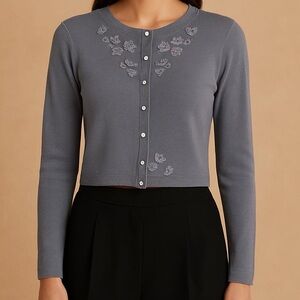 Willi Smith | 90s Ribbed Stretch Silk Cardigan with Sequin Detail, Size L